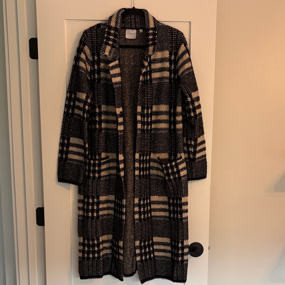 Cyrus Black and Cream Plaid Cardigan